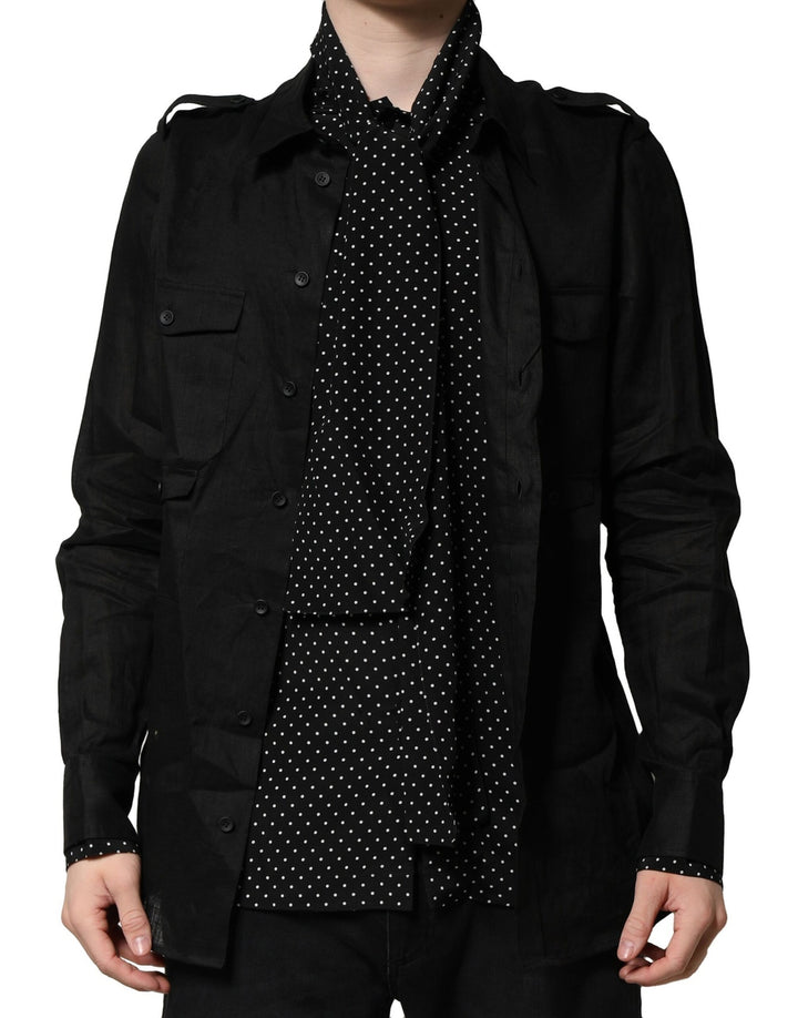 Camisa informal con cuello anudado y lunares negros de Dolce & Gabbana