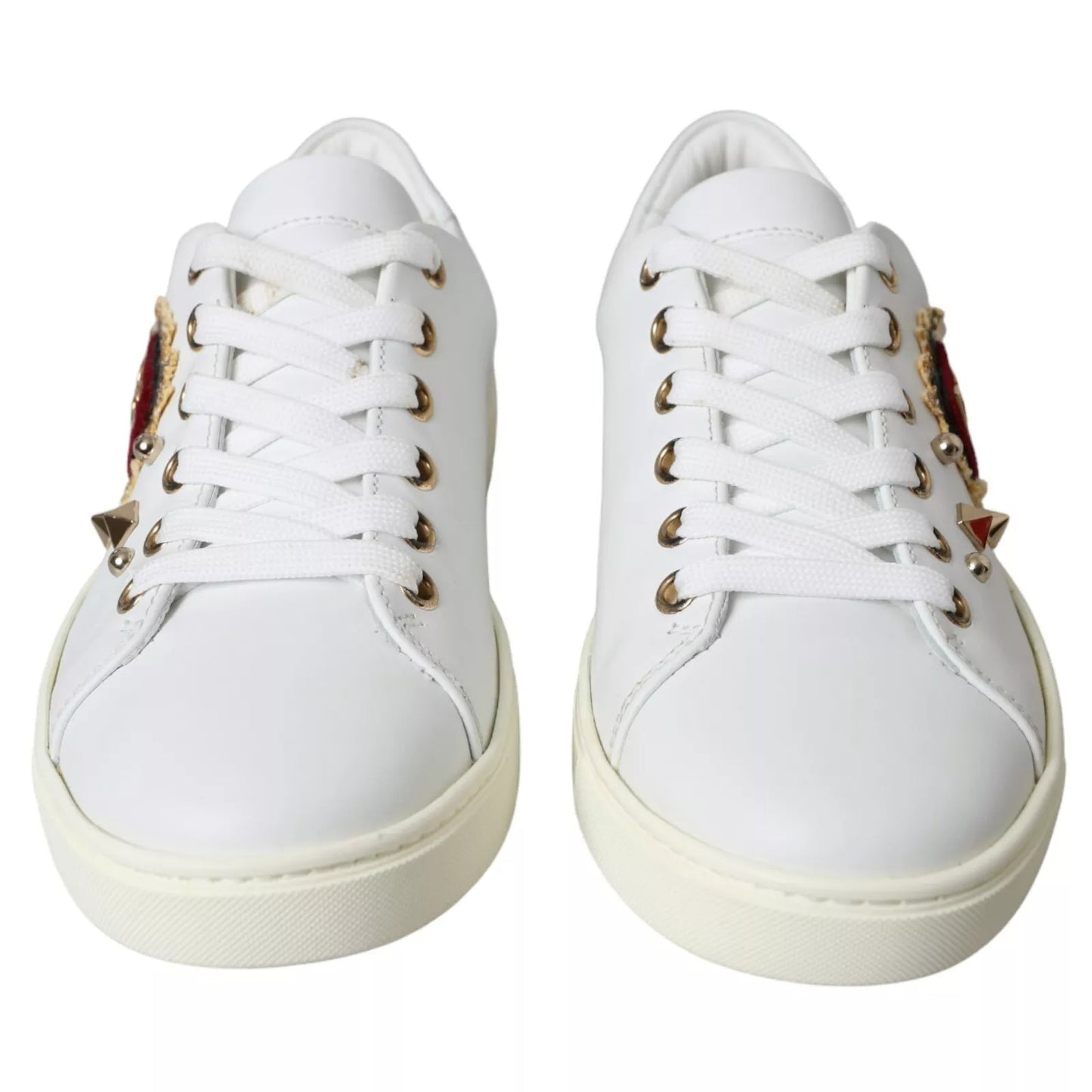 Chaussures Baskets Dolce & Gabbana en Cuir Blanc avec Cœur Rouge Doré