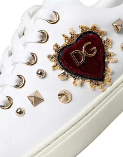 Chaussures Baskets Dolce & Gabbana en Cuir Blanc avec Cœur Rouge Doré