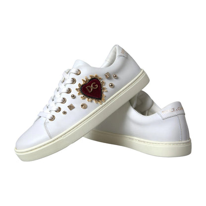 Chaussures Baskets Dolce & Gabbana en Cuir Blanc avec Cœur Rouge Doré