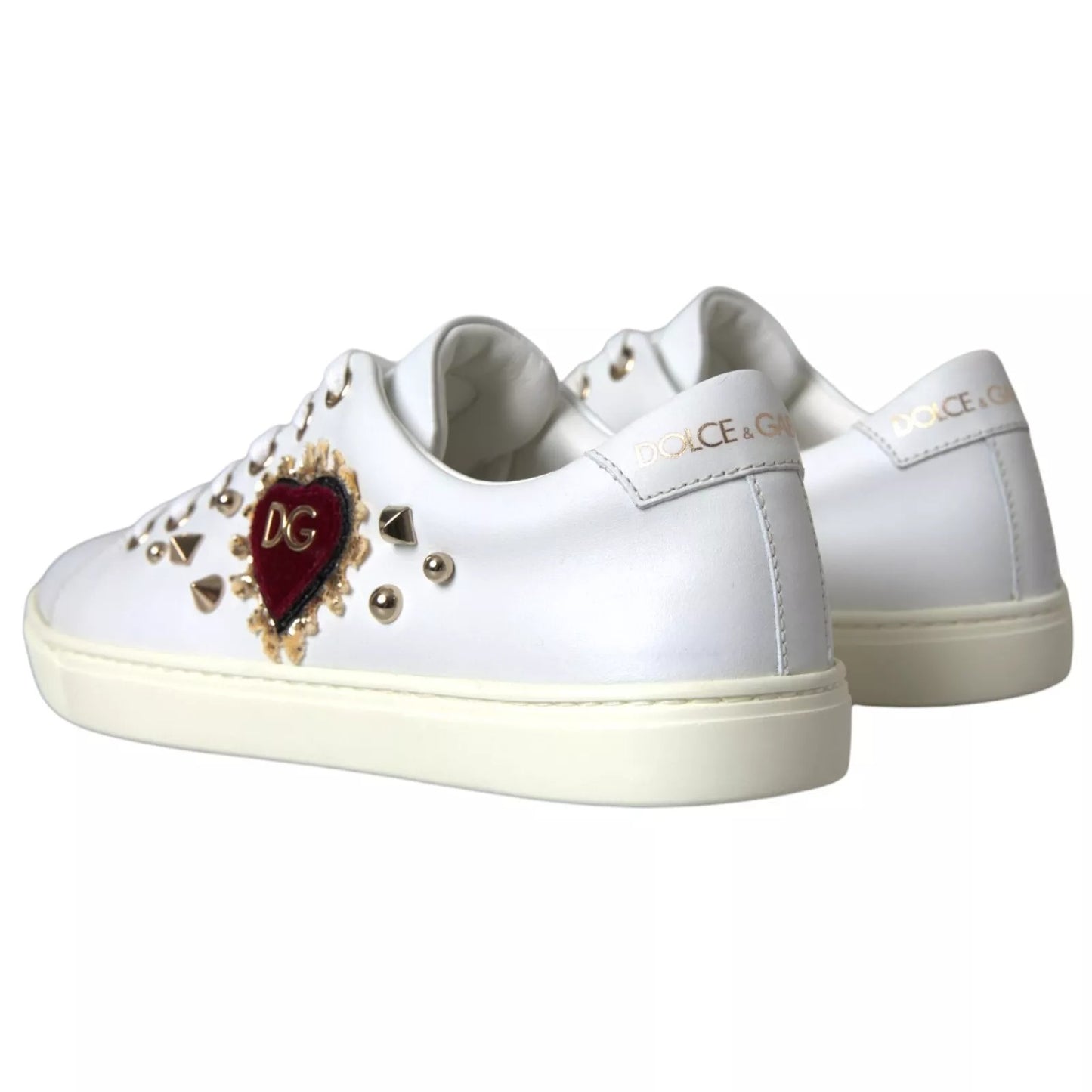 Chaussures Baskets Dolce & Gabbana en Cuir Blanc avec Cœur Rouge Doré