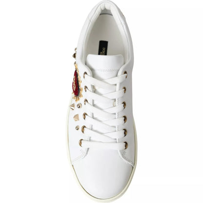 Chaussures Baskets Dolce & Gabbana en Cuir Blanc avec Cœur Rouge Doré