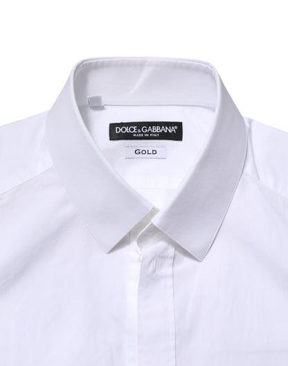 Dolce & Gabbana White GOLD Long Sleeves Dress Men Formal Shirt