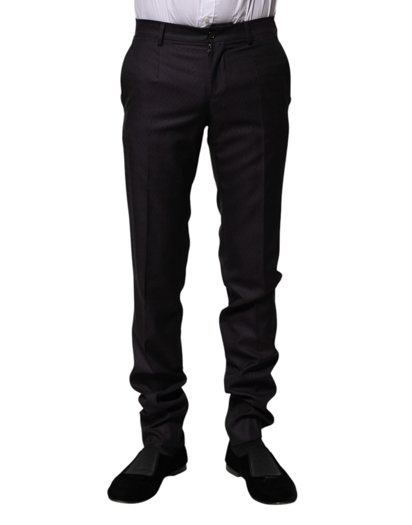 Pantalones Formales de Lana Negra con Estampado Dolce & Gabbana