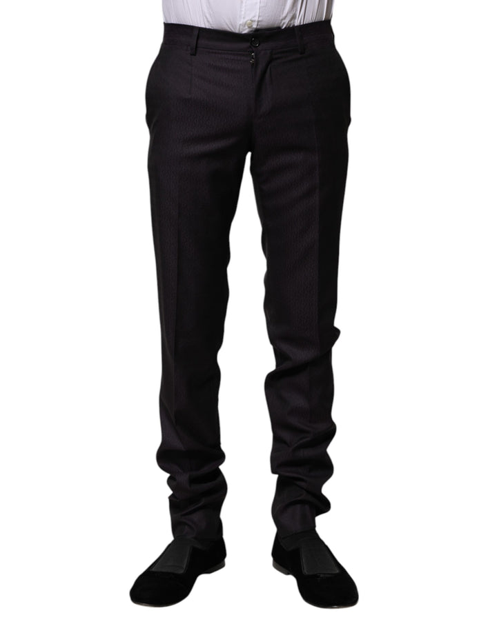 Pantalon de Costume Formel à Motifs en Laine Noire Dolce & Gabbana