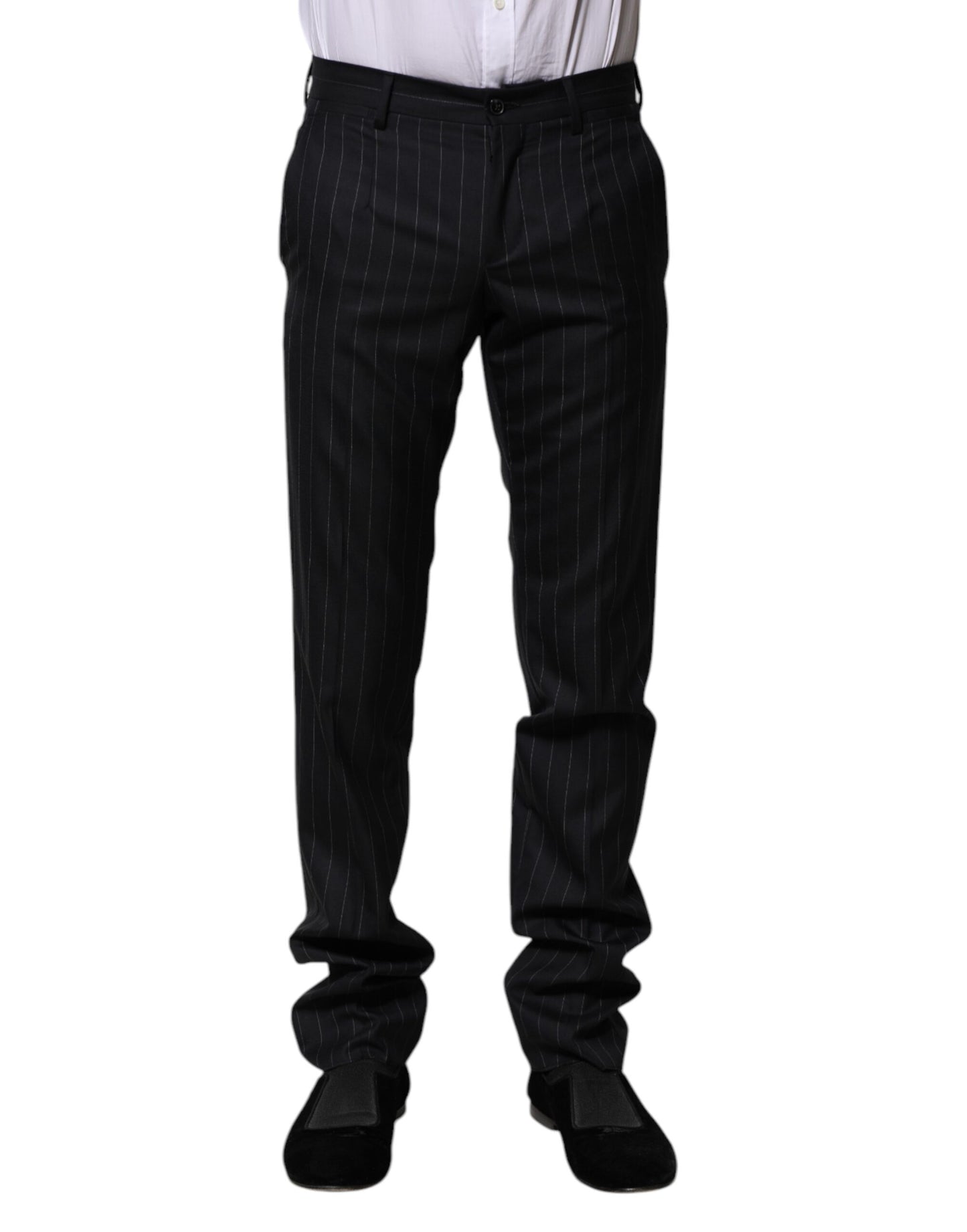 Pantalones Formales a Rayas de Lana Negros Dolce & Gabbana