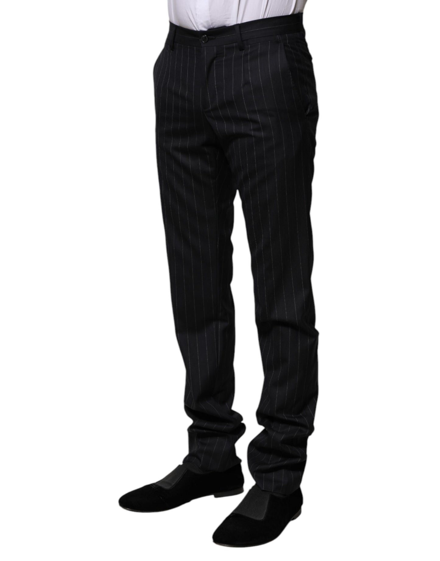 Pantalones Formales a Rayas de Lana Negros Dolce & Gabbana