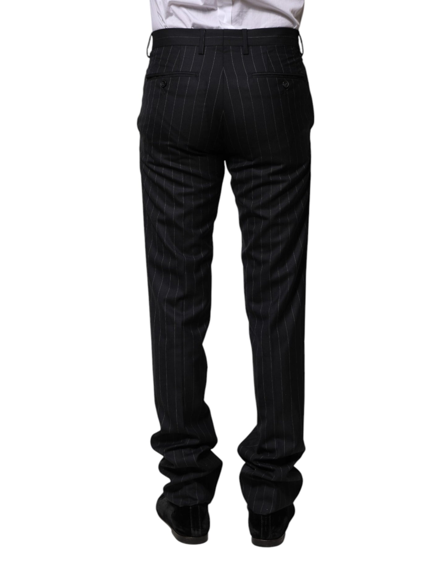 Pantalones Formales a Rayas de Lana Negros Dolce & Gabbana