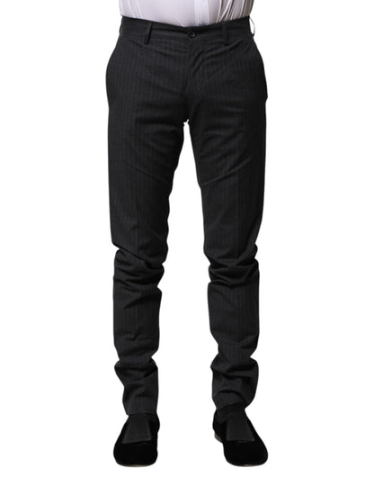 Dolce & Gabbana Gray Striped Cotton Formal Pants
