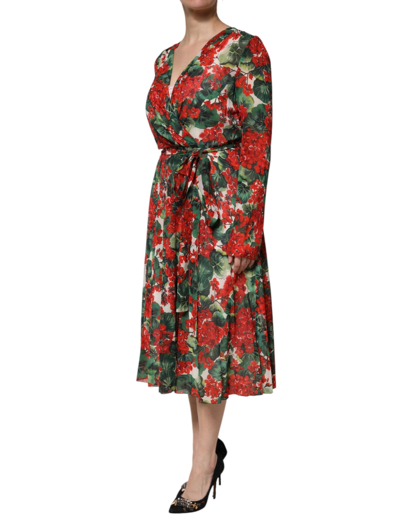 Robe longue Dolce & Gabbana à manches longues, col en V et imprimé floral multicolore
