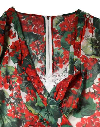 Robe longue Dolce & Gabbana à manches longues, col en V et imprimé floral multicolore