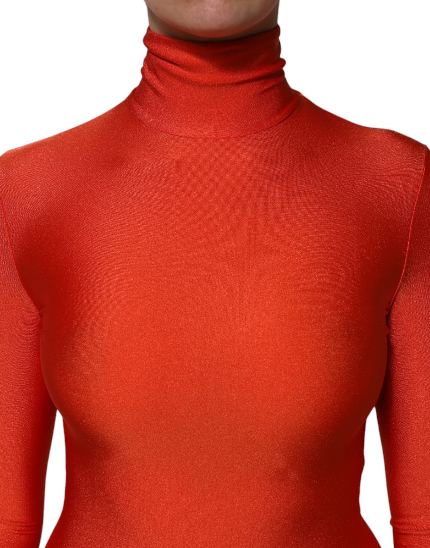 Vestido Enterizo Ajustado de Cuello Alto de Nylon Rojo Dolce & Gabbana
