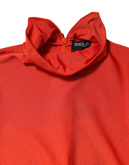 Vestido Enterizo Ajustado de Cuello Alto de Nylon Rojo Dolce & Gabbana