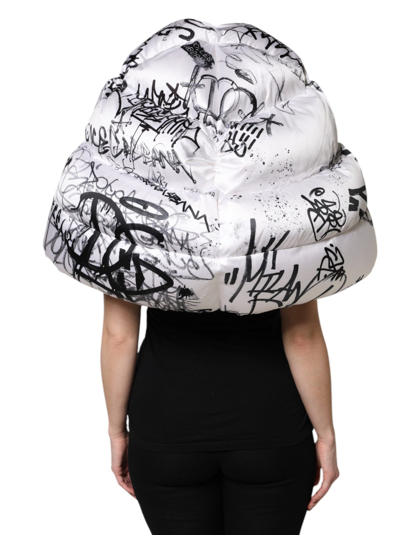 Dolce & Gabbana Gorro Acolchado Blanco de Poliéster Estampado con Capucha