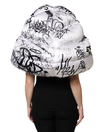 Dolce & Gabbana Gorro Acolchado Blanco de Poliéster Estampado con Capucha