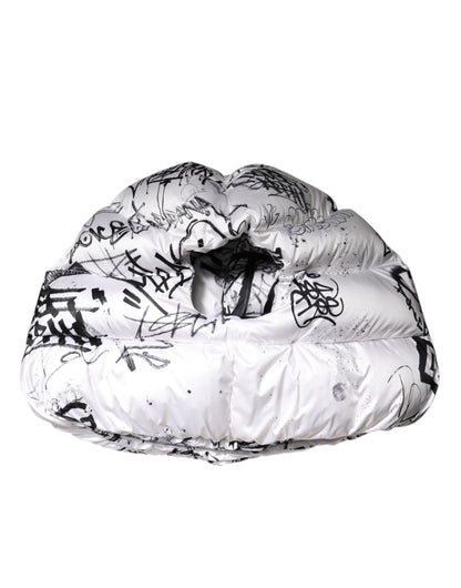 Dolce & Gabbana Gorro Acolchado Blanco de Poliéster Estampado con Capucha