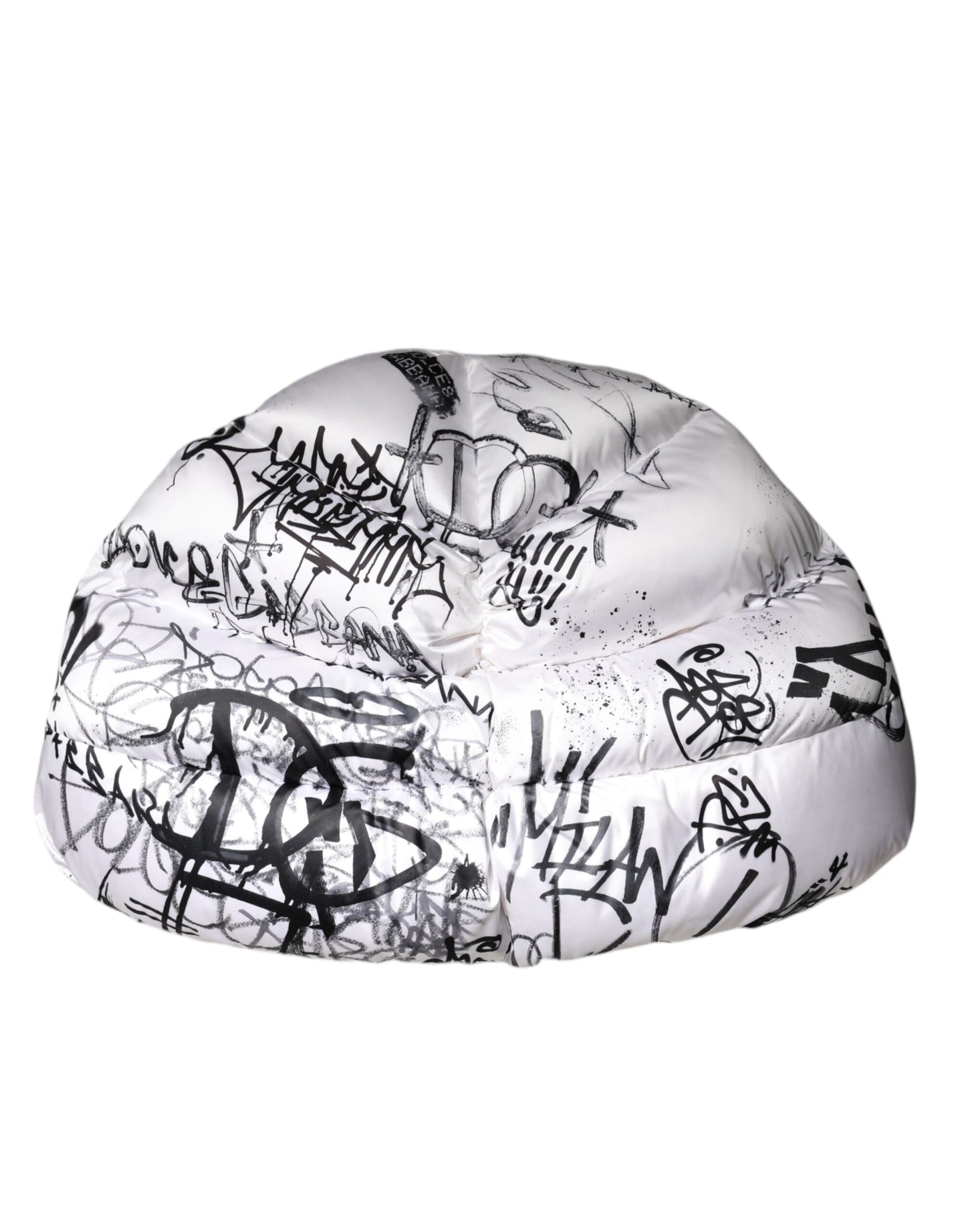 Dolce & Gabbana Gorro Acolchado Blanco de Poliéster Estampado con Capucha