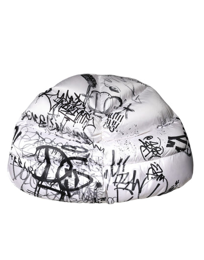 Dolce & Gabbana Gorro Acolchado Blanco de Poliéster Estampado con Capucha