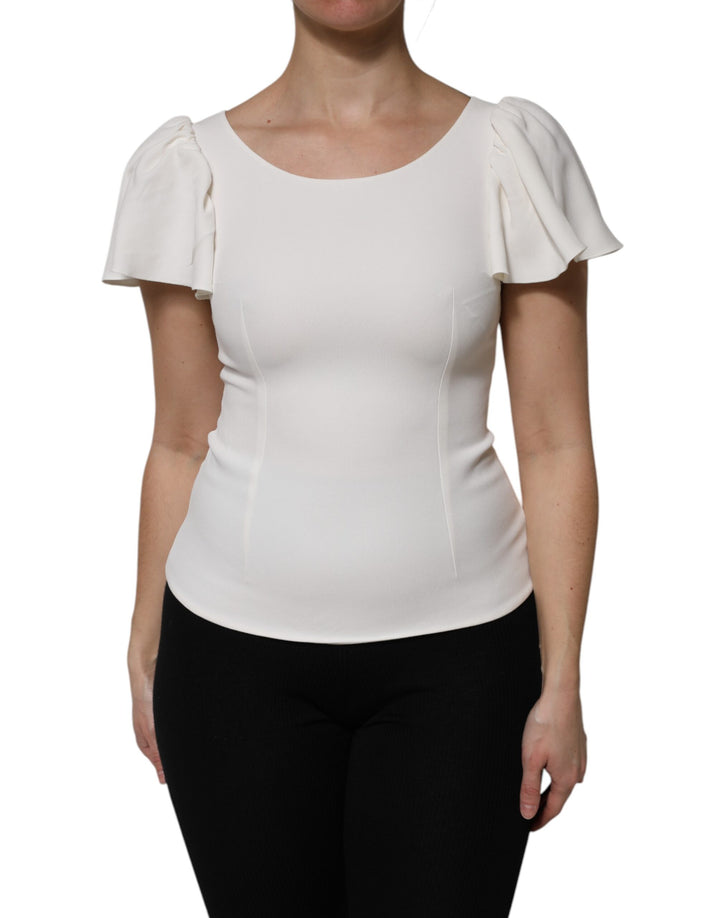 Top Dolce & Gabbana de viscosa blanca de cuello redondo y manga corta