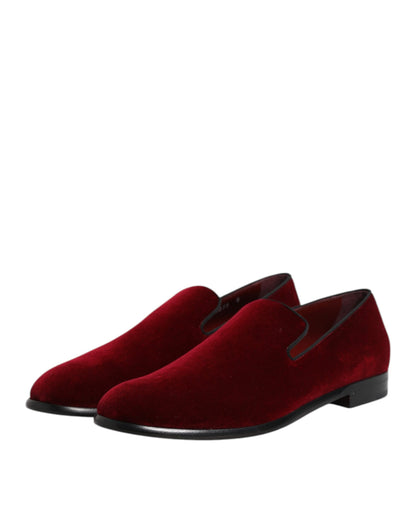 Chaussures formelles Dolce & Gabbana en velours de coton rouge à enfiler