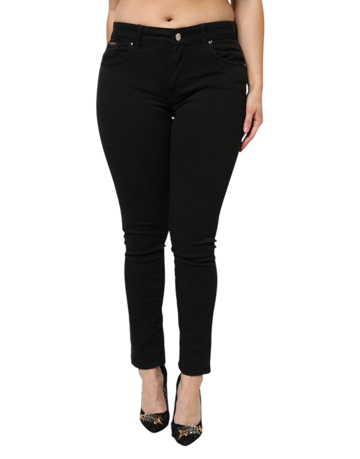 Dolce & Gabbana Vaqueros de Algodón Negro de Talle Medio