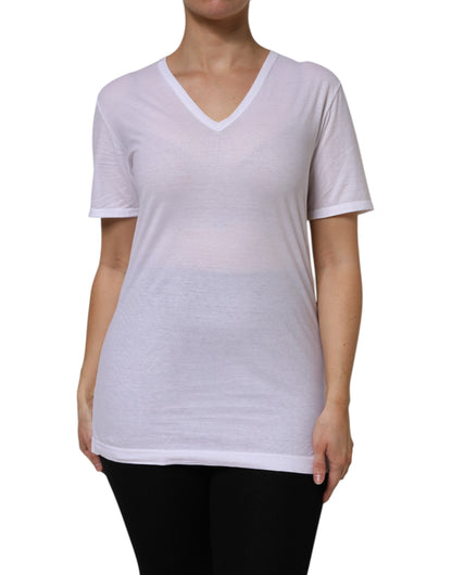 T-shirt Dolce & Gabbana en coton blanc à manches courtes et col en V