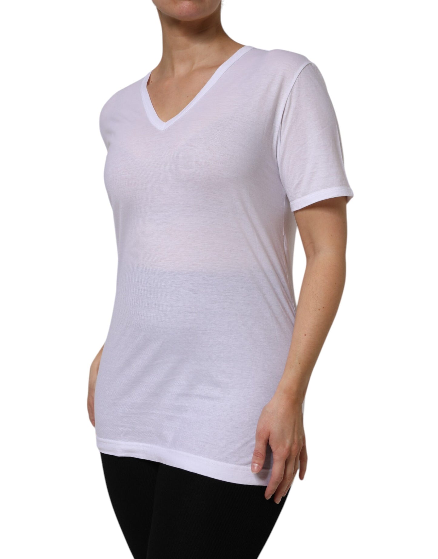 T-shirt Dolce & Gabbana en coton blanc à manches courtes et col en V
