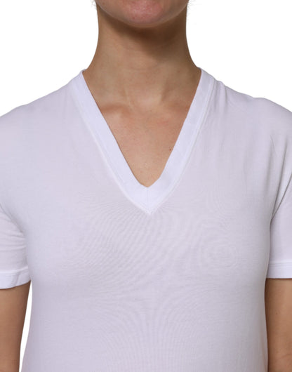 T-shirt Dolce & Gabbana en coton blanc à manches courtes et col en V