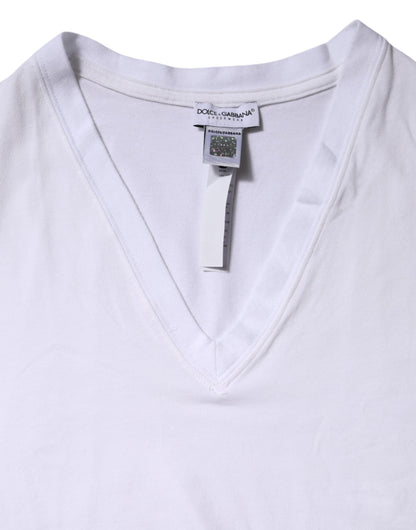 T-shirt Dolce & Gabbana en coton blanc à manches courtes et col en V