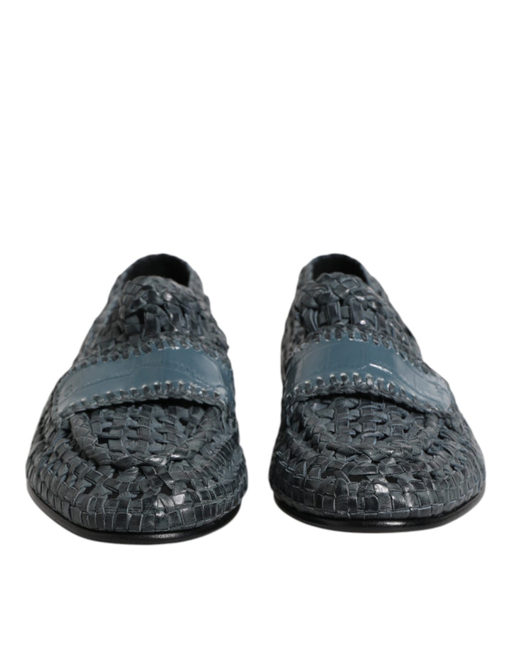 Zapatos Mocasines sin Cordones de Cuero Azul Trenzado Dolce & Gabbana