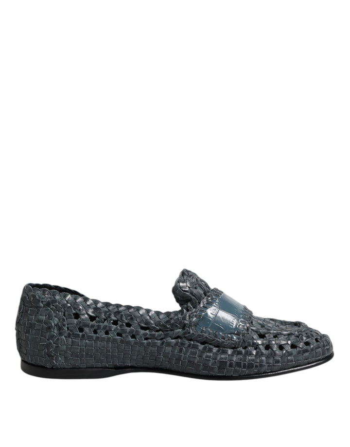 Zapatos Mocasines sin Cordones de Cuero Azul Trenzado Dolce & Gabbana