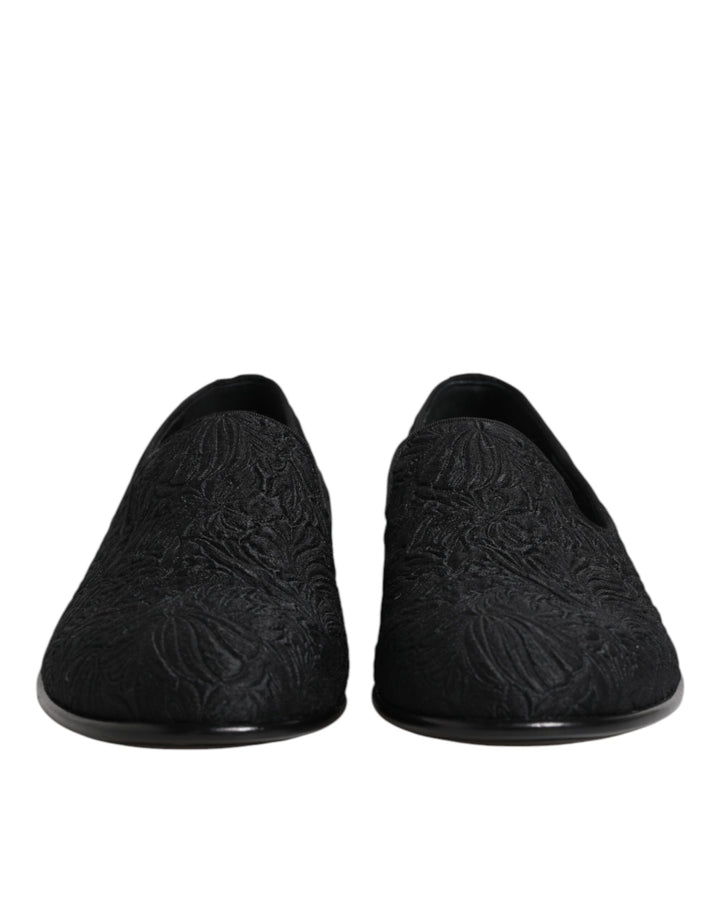 Mocasines Dolce & Gabbana negros jacquard sin cordones, zapatos formales