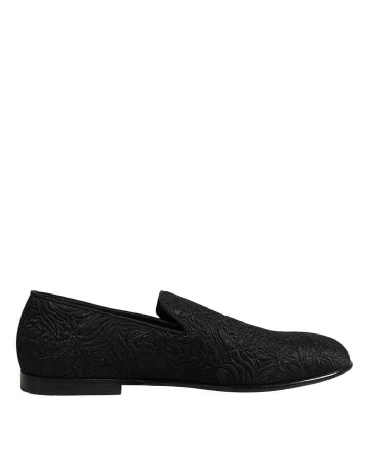 Mocasines Dolce & Gabbana negros jacquard sin cordones, zapatos formales