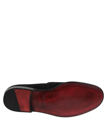 Dolce & Gabbana Black Suede Slip On Loafers Formal Shoes