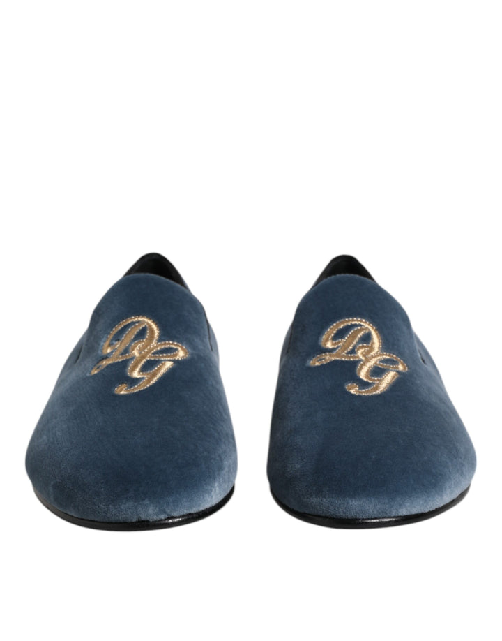 Mocasines Dolce & Gabbana Blue Velvet con logotipo DG Zapatos de vestir