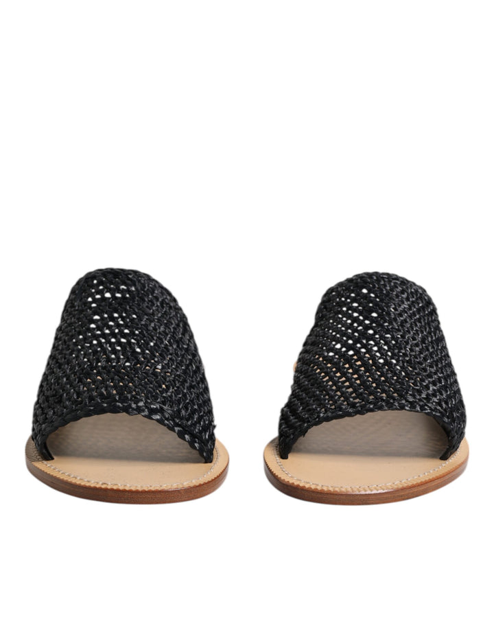 Chaussures plates en raphia tressé noir monochrome Dolce & Gabbana