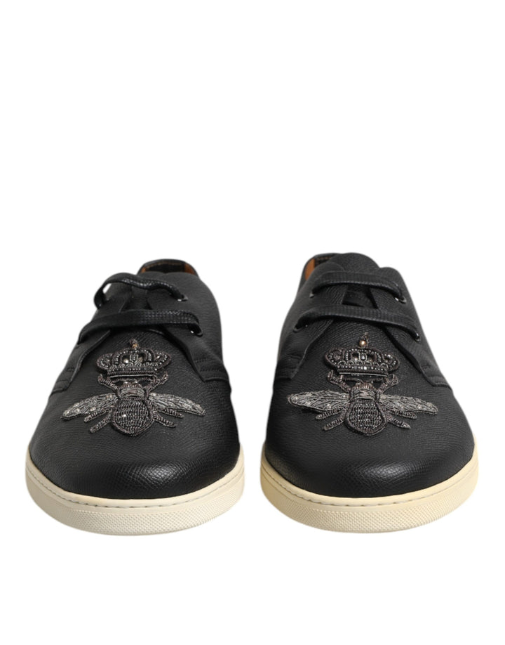 Zapatillas Bajas Dolce & Gabbana de Cuero Negro con Abeja y Corona