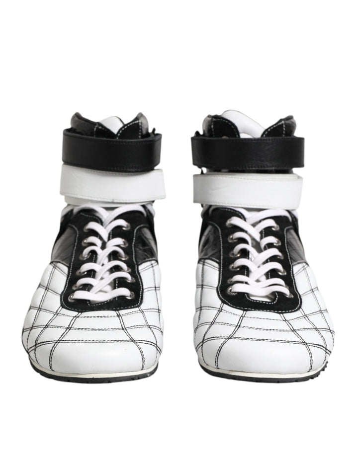 Zapatillas de deporte altas de cuero blanco y negro de Dolce & Gabbana