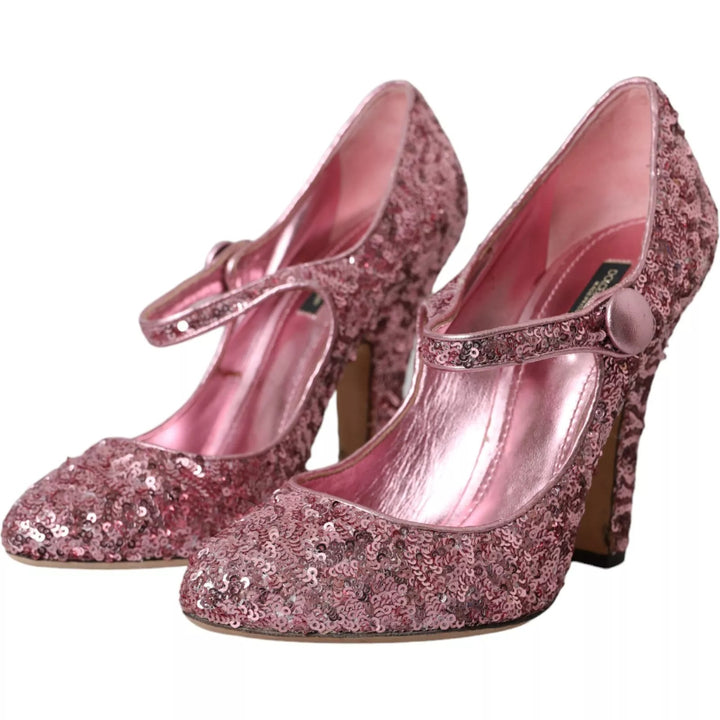 Dolce & Gabbana Escarpins Mary Jane Roses à Paillettes Talons Hauts