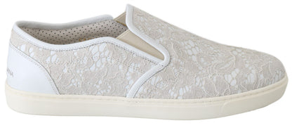 Chaussures Dolce & Gabbana Mocassins blancs en cuir et dentelle à enfiler