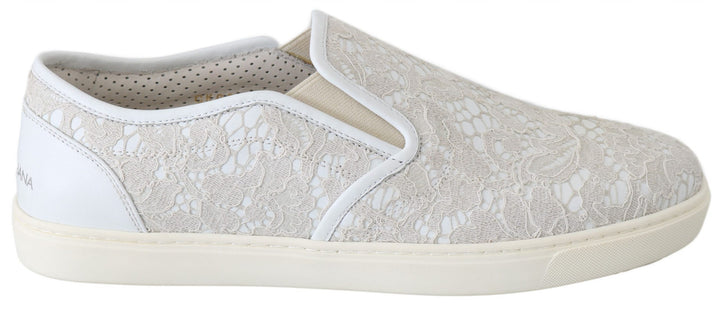 Chaussures Dolce & Gabbana Mocassins blancs en cuir et dentelle à enfiler