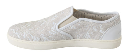 Chaussures Dolce & Gabbana Mocassins blancs en cuir et dentelle à enfiler