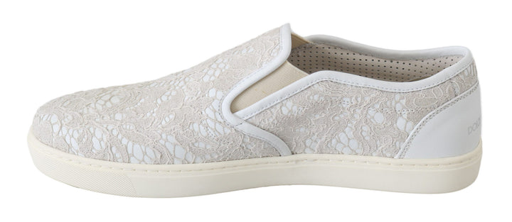 Chaussures Dolce & Gabbana Mocassins blancs en cuir et dentelle à enfiler