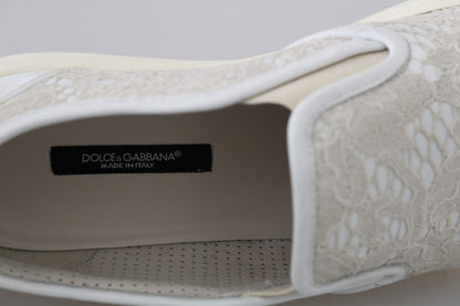Chaussures Dolce & Gabbana Mocassins blancs en cuir et dentelle à enfiler