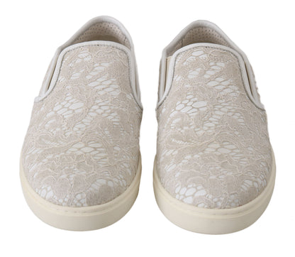 Chaussures Dolce & Gabbana Mocassins blancs en cuir et dentelle à enfiler
