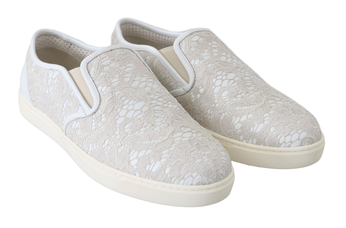 Chaussures Dolce & Gabbana Mocassins blancs en cuir et dentelle à enfiler