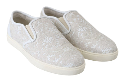 Chaussures Dolce & Gabbana Mocassins blancs en cuir et dentelle à enfiler