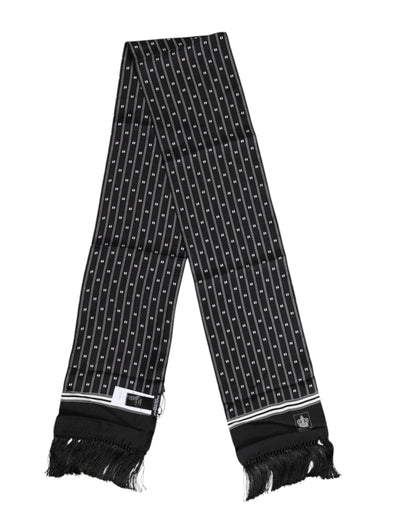 Dolce & Gabbana Black Silk Printed Fringes Men Foulard Scarf
