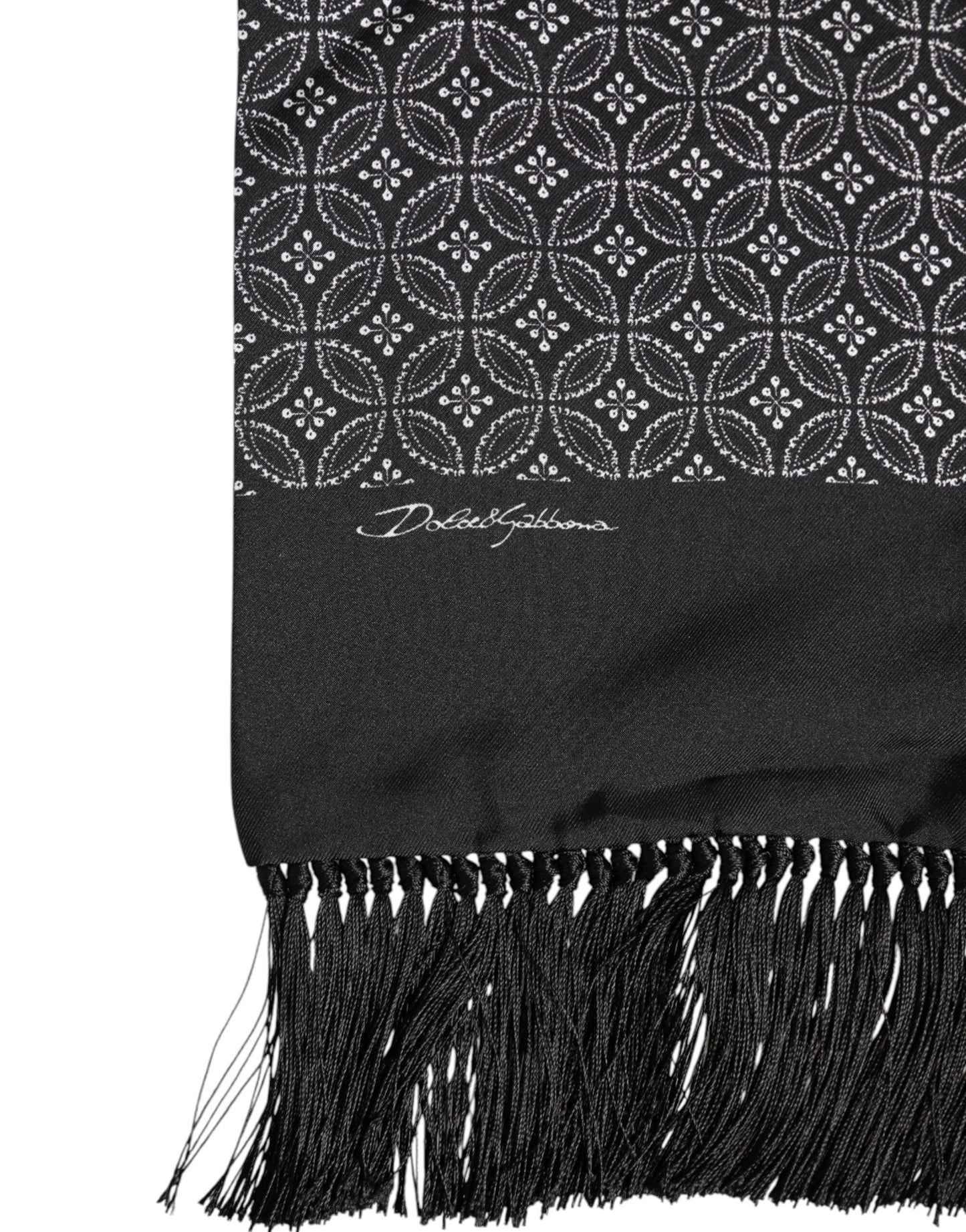 Fular Bufanda Hombre Dolce & Gabbana Negra Estampada con Flecos