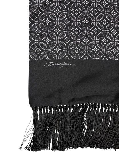 Fular Bufanda Hombre Dolce & Gabbana Negra Estampada con Flecos